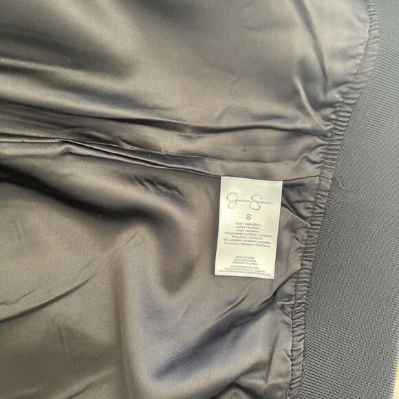 Jessica Simpson Black Velvet Embroidered Bomber Jacket Size S - Picture 7 of 8